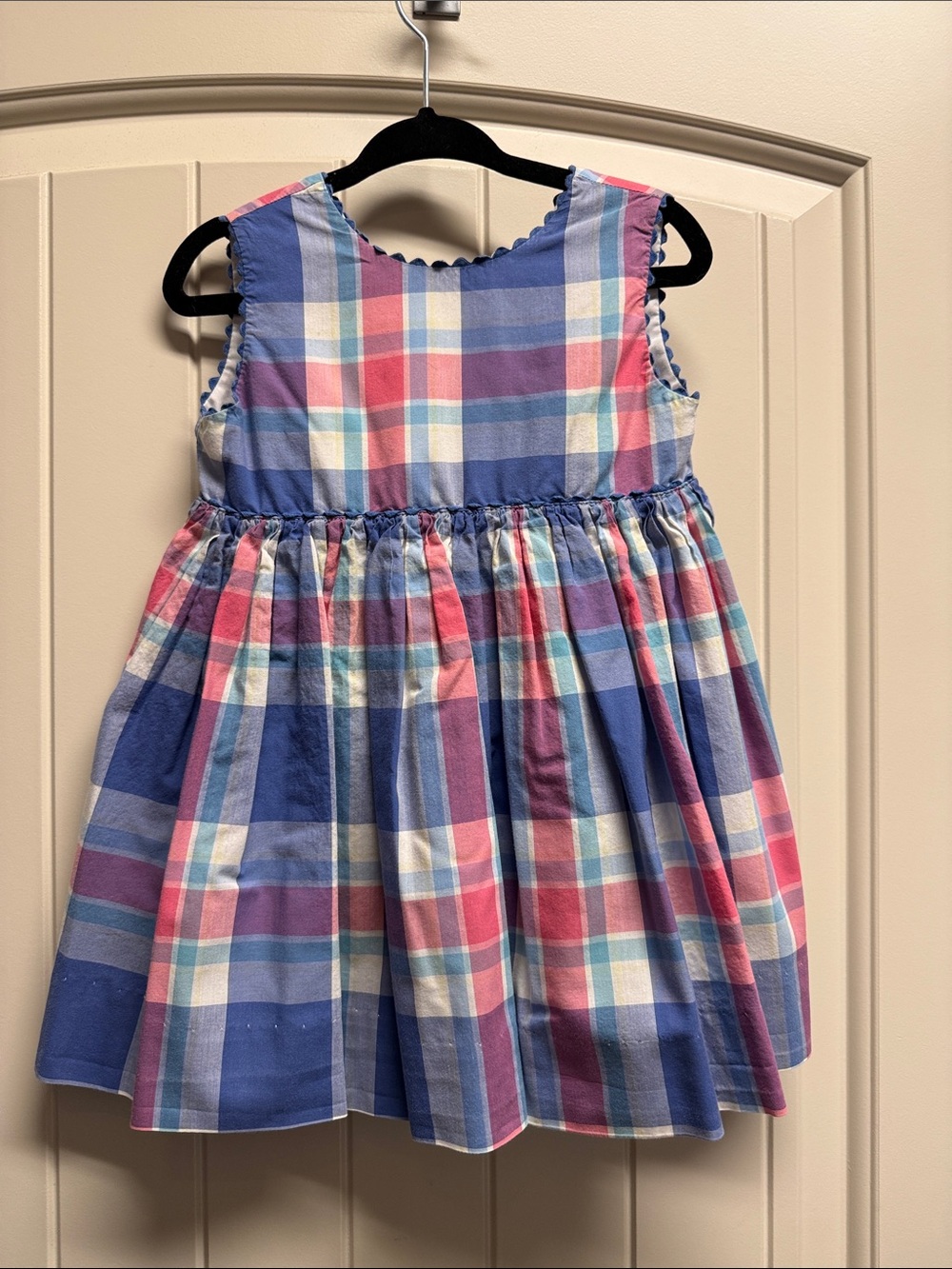 Bella Bliss Plaid Sleeveless Cotton Dress in Blue & Pink for Kids with Bloomers